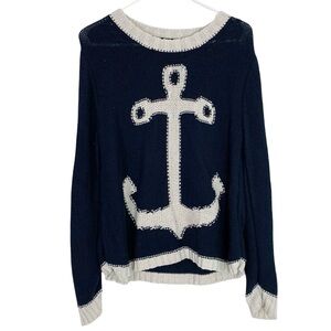 Elorie Nautical Sweater Womens Size Medium Pullover Sailor Anchor Preppy Blue